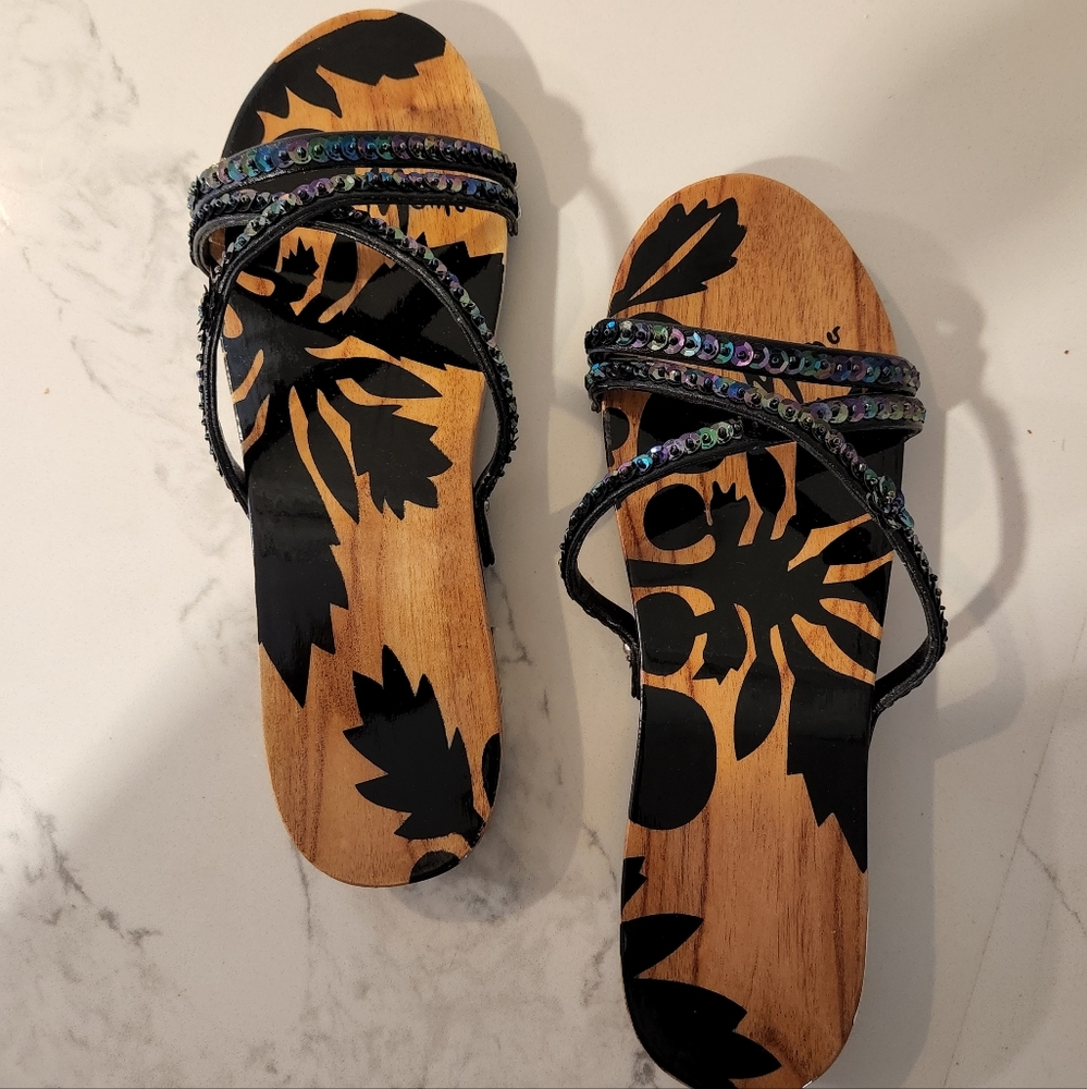 🆕️NWT Klonks SandaIs Hawaiian🏝 Slippers Mamo Howell Aloha Tropical Print Sz 9
